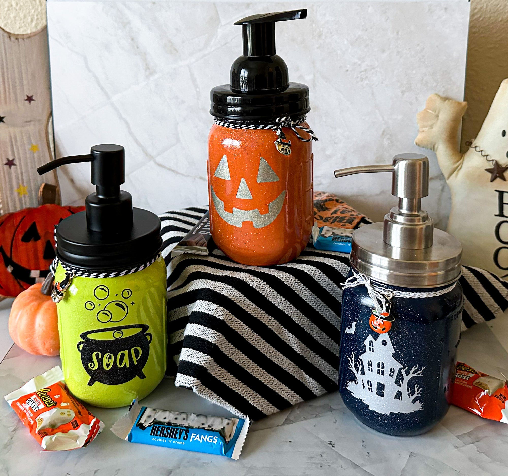 Halloween Mason Soap Jars, Halloween Mason Jar Soap Dispensers - New Beginning Designs
