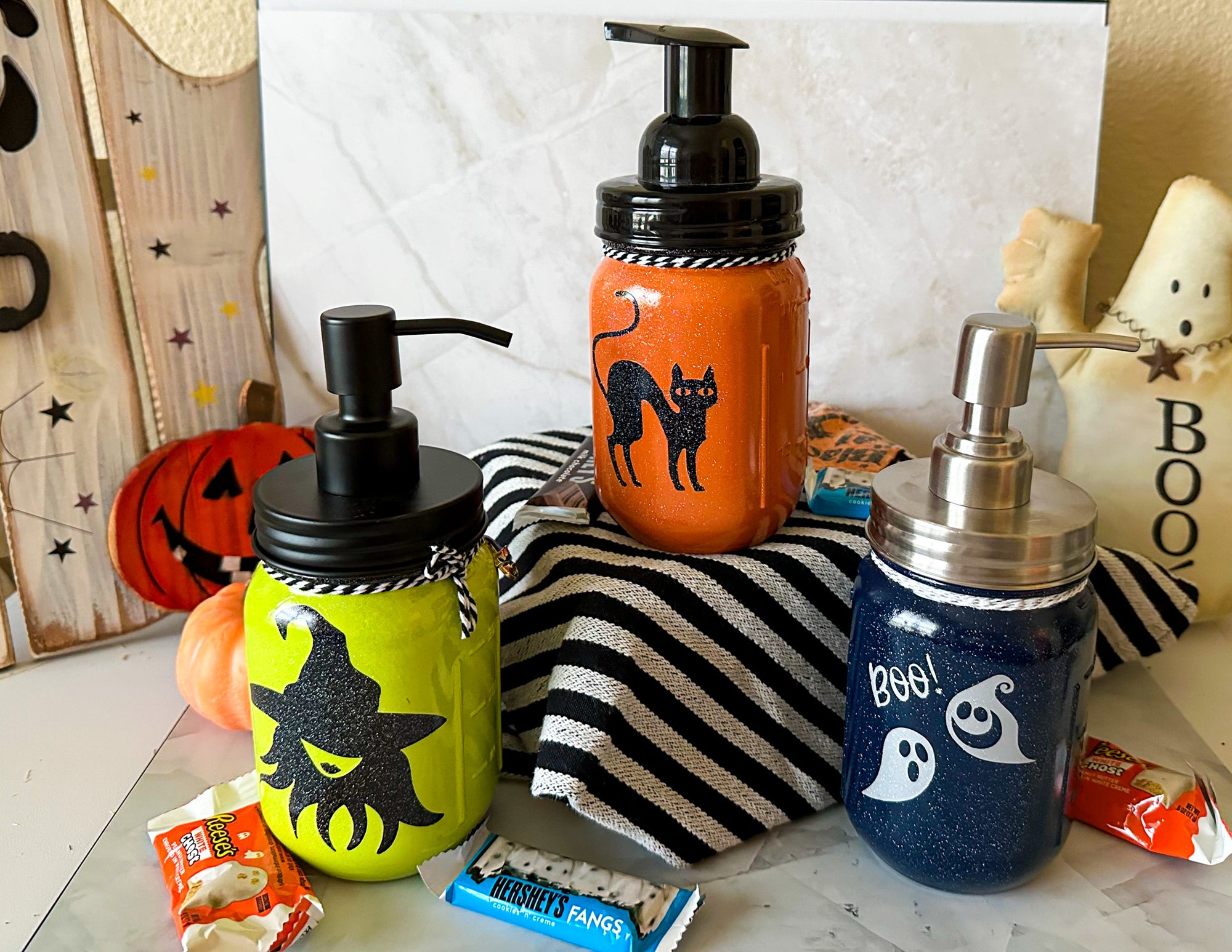 Halloween Mason Soap Jars, Halloween Mason Jar Soap Dispensers - New Beginning Designs