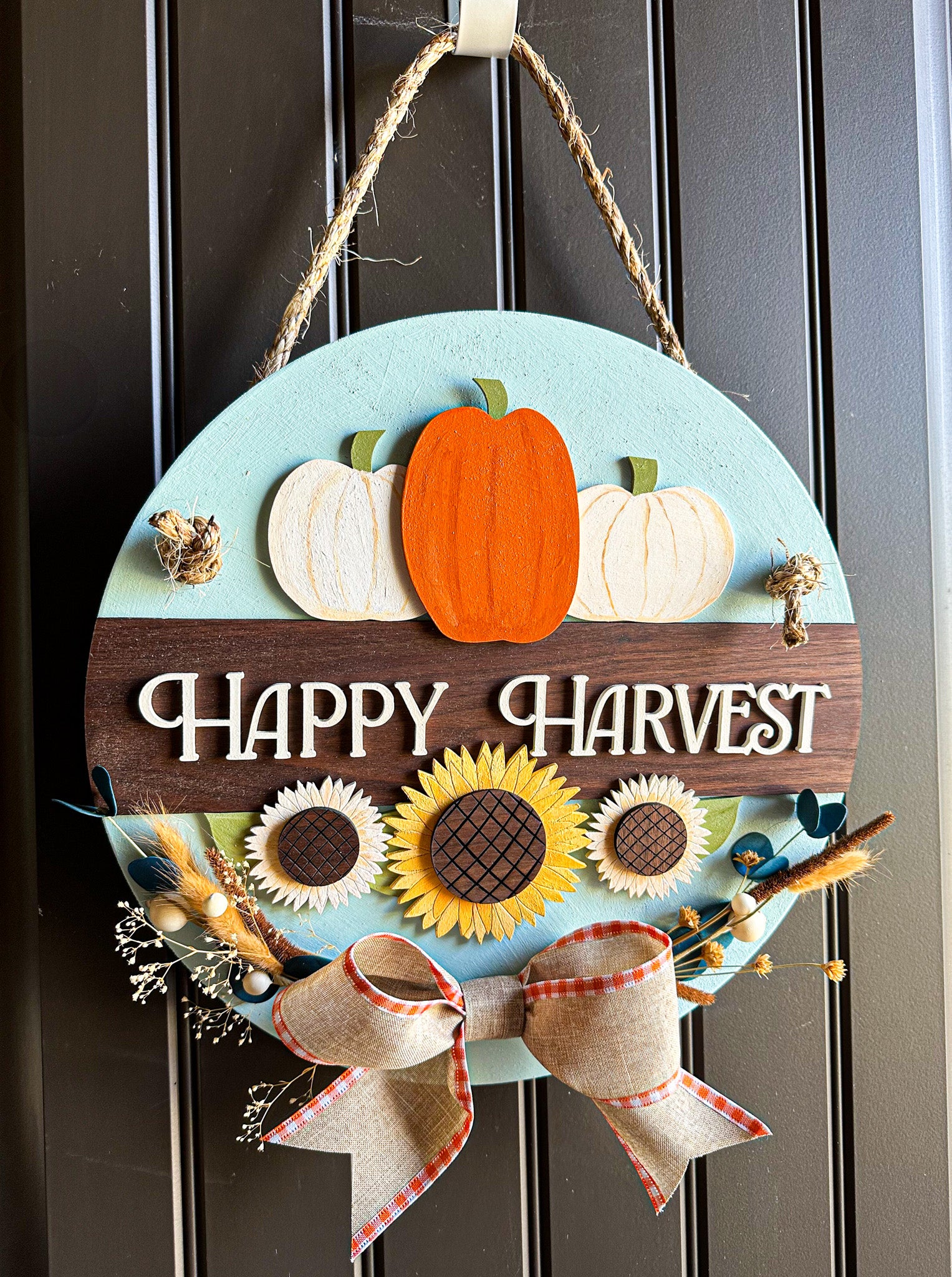 Happy Harvest Door Sign, Fall Harvest Door Decor, Handmade Wooden Fall Sign, Fall Decor for Front Door