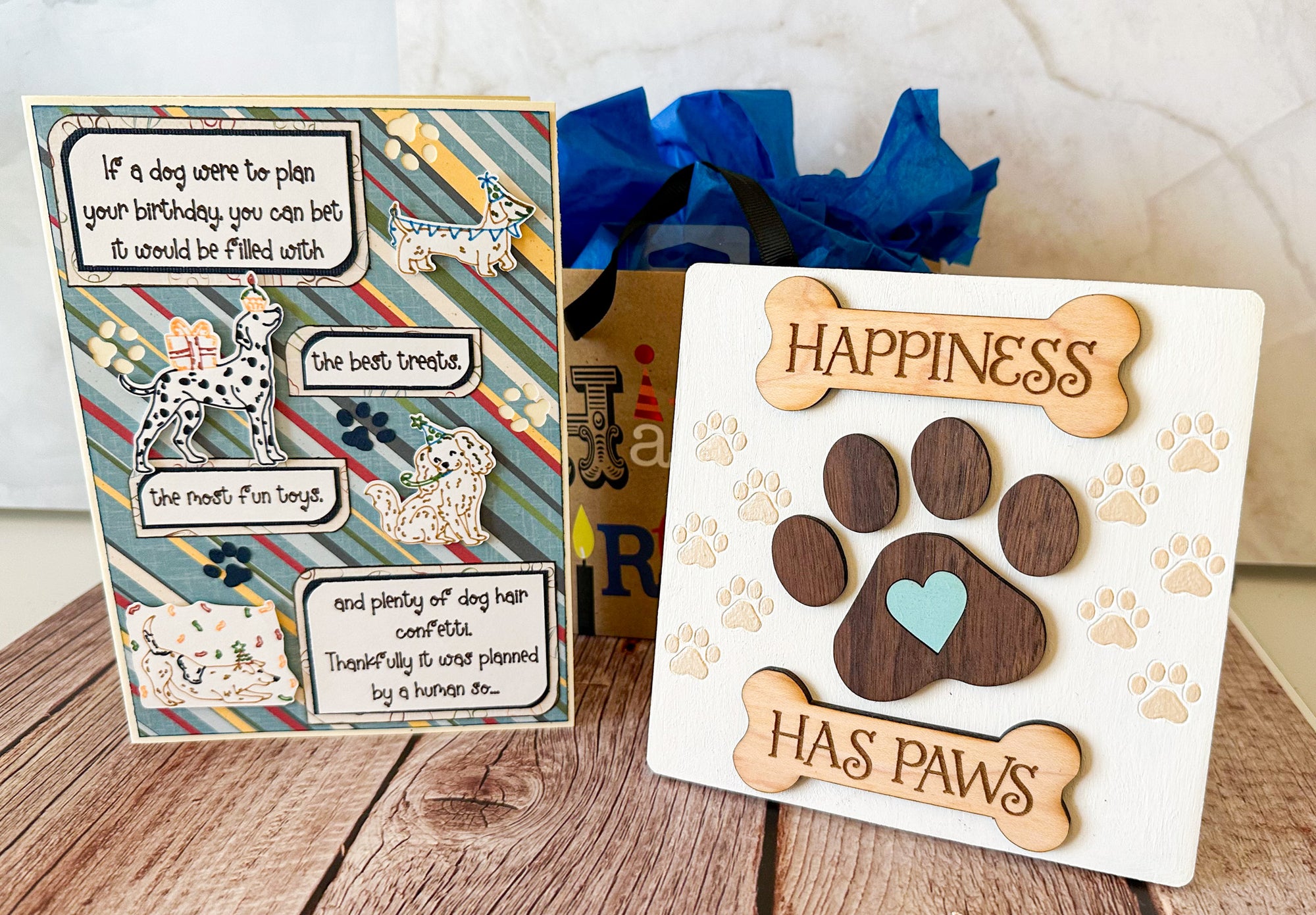 Dog Birthday Gift Set, Furry Friends Gifts, Gift for Dog Lovers, Dog sign and Card Set