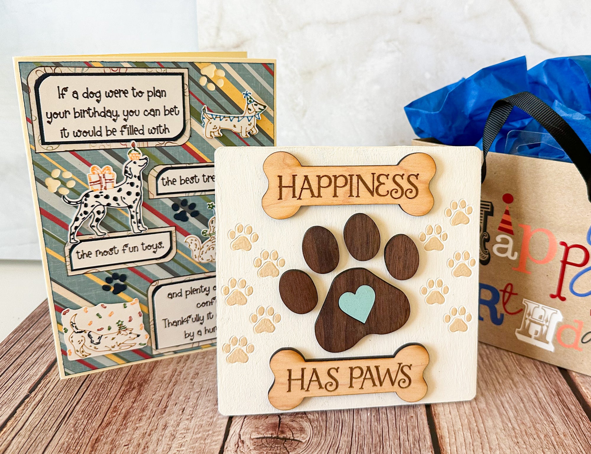 Dog Birthday Gift Set, Furry Friends Gifts, Gift for Dog Lovers, Dog sign and Card Set - New Beginning Designs