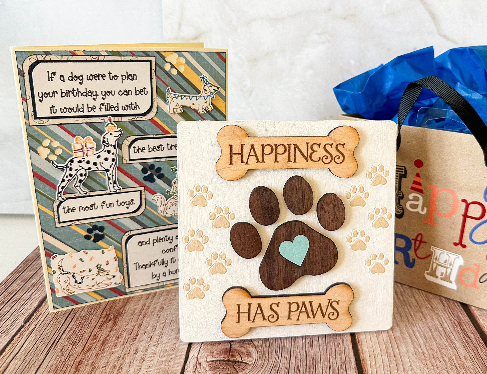 Dog Birthday Gift Set, Furry Friends Gifts, Gift for Dog Lovers, Dog sign and Card Set