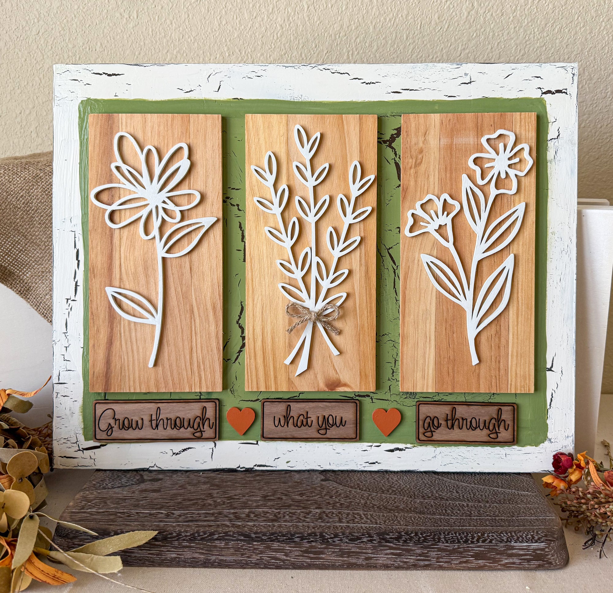 Floral Wood Wall Art, Drawn Flowers Art Piece - New Beginning Designs