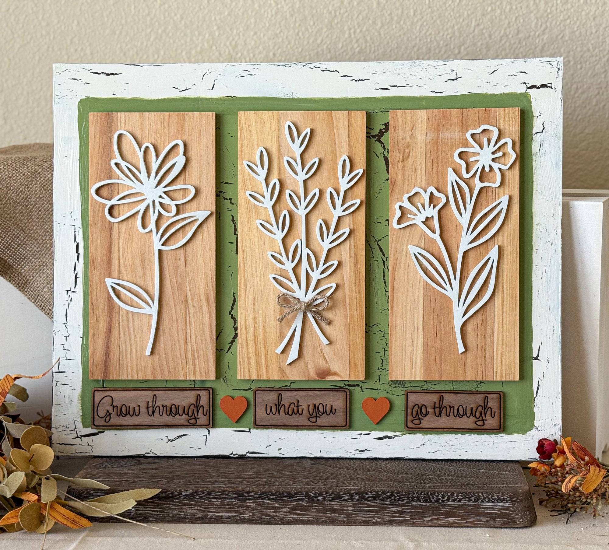 Floral Wood Wall Art, Drawn Flowers Art Piece - New Beginning Designs
