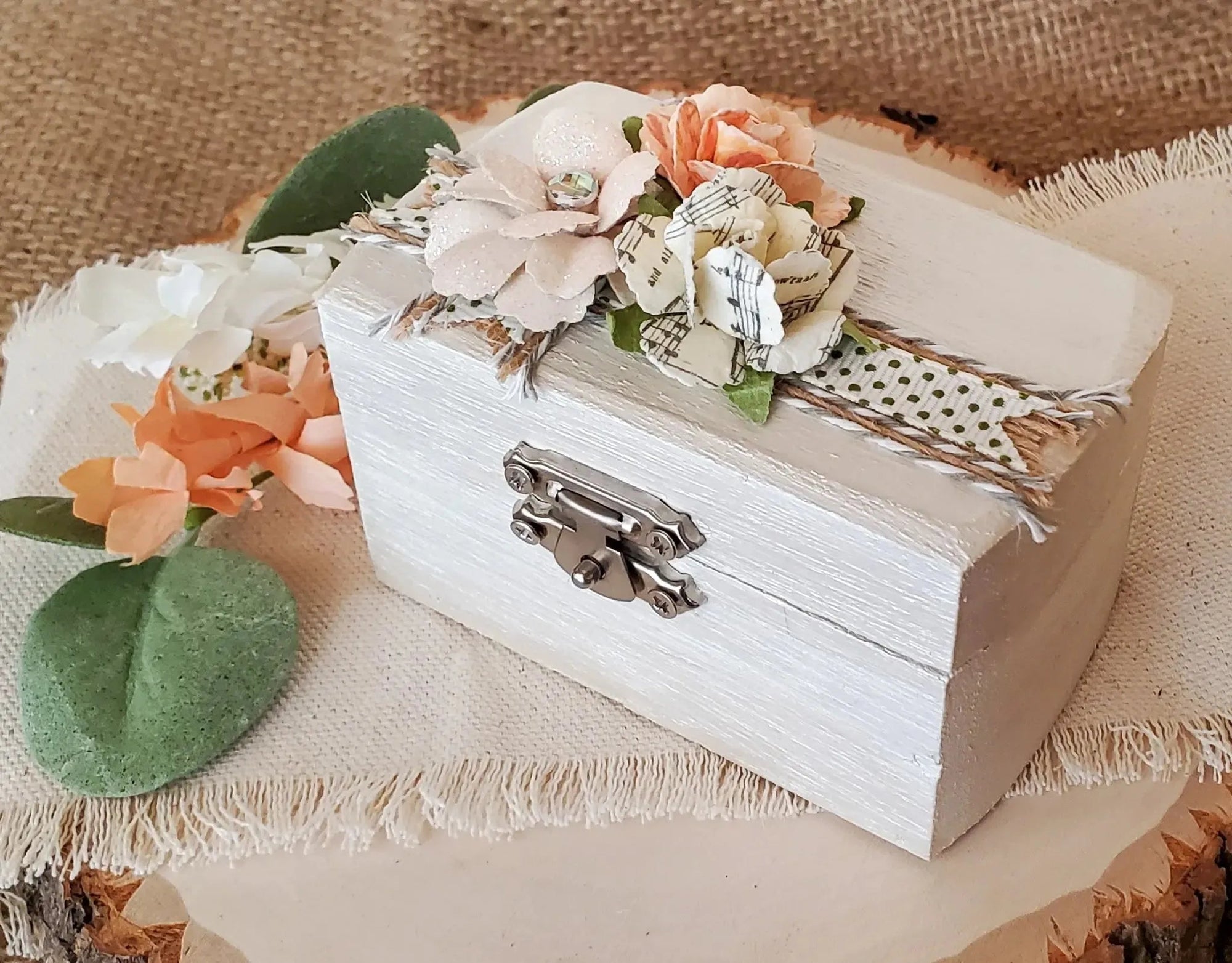 Ivory Floral Ceremony Ring Box - New Beginning Designs