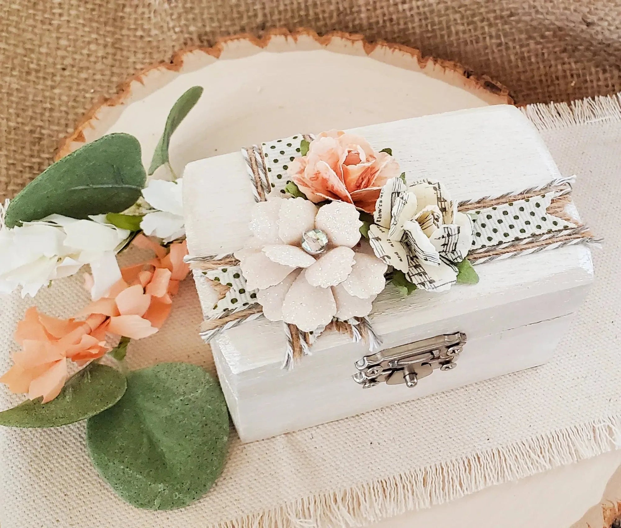 Ivory Floral Ceremony Ring Box - New Beginning Designs