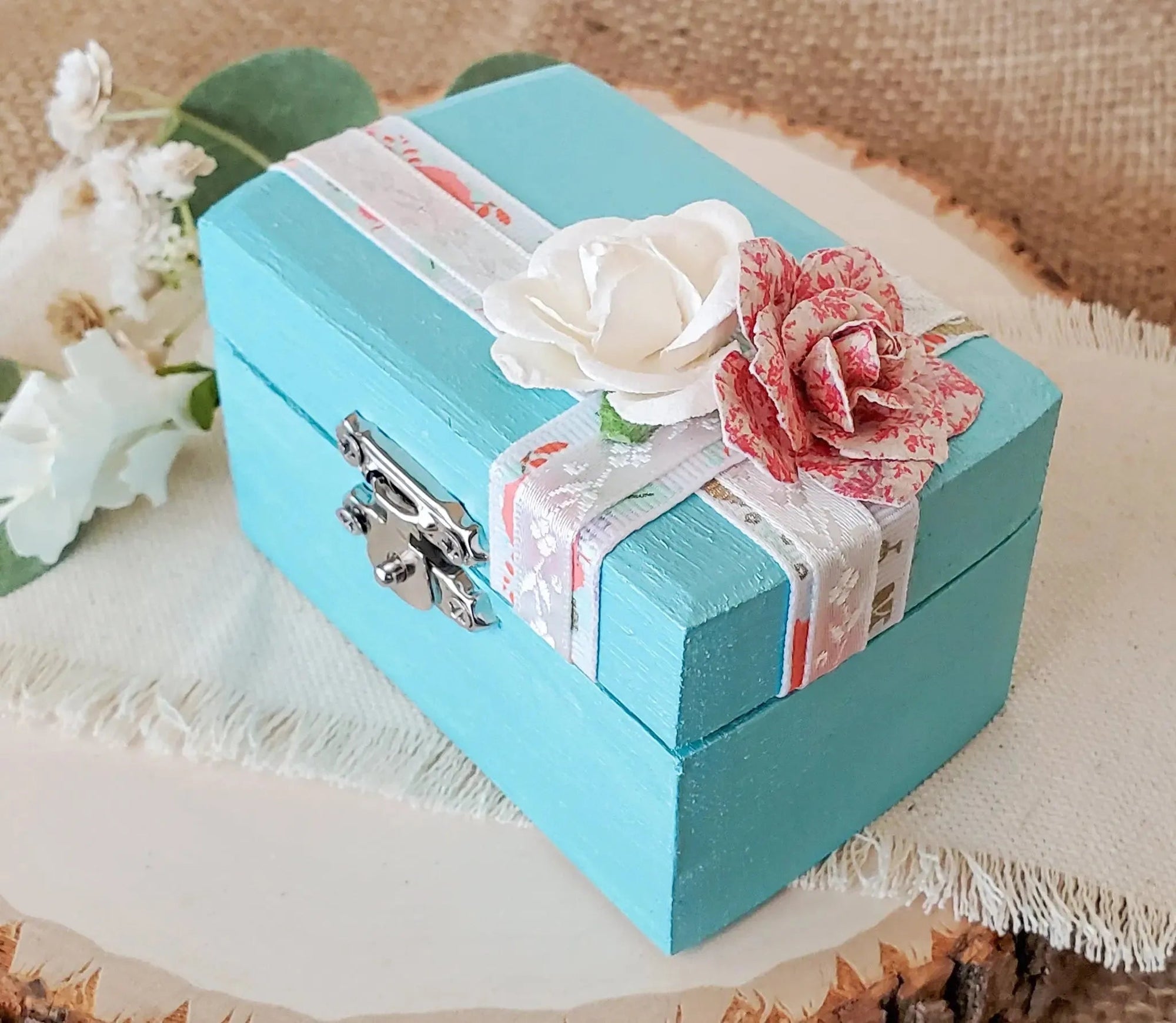 Light Blue Floral Ceremony Ring Box - New Beginning Designs