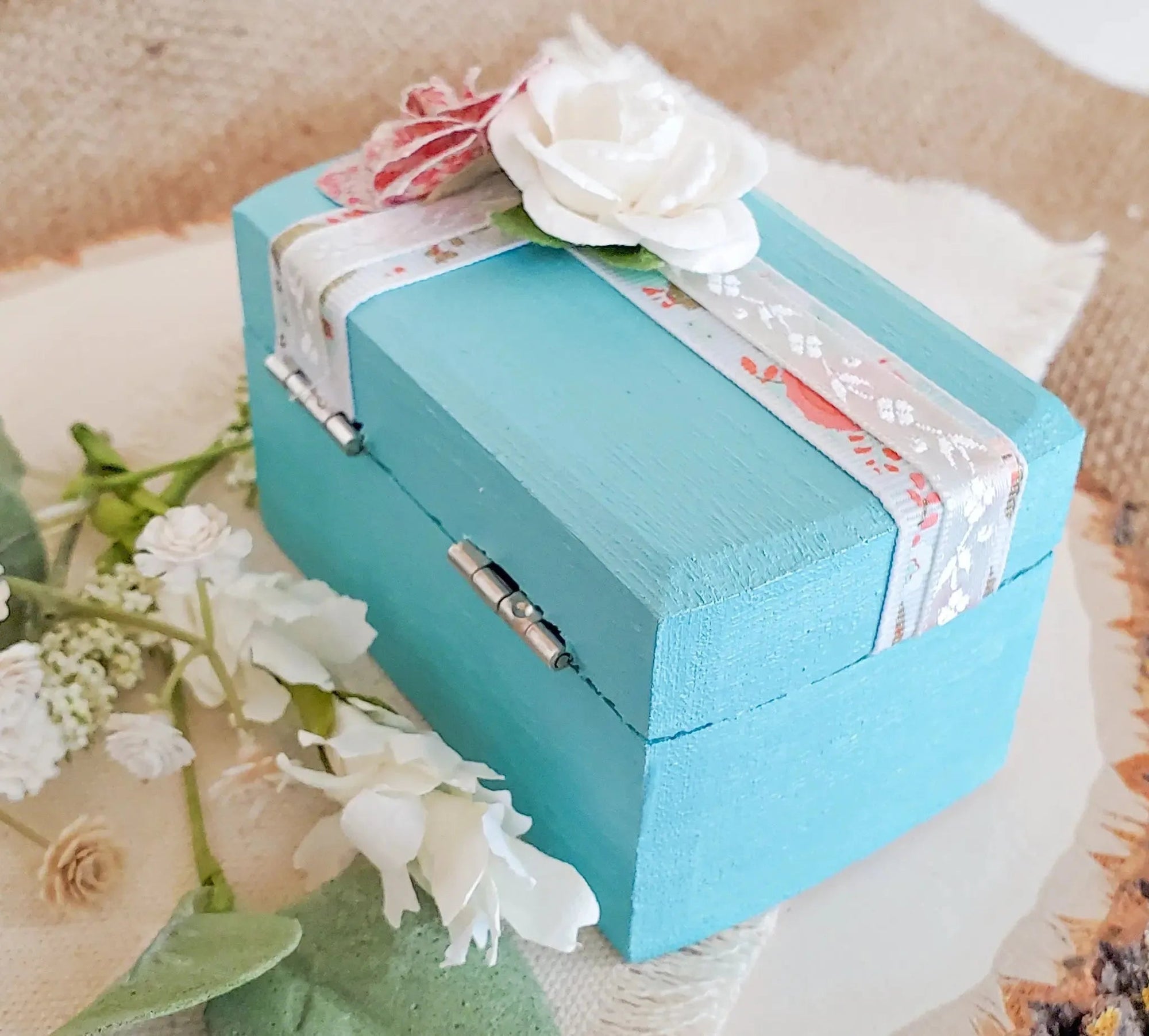 Light Blue Floral Ceremony Ring Box - New Beginning Designs