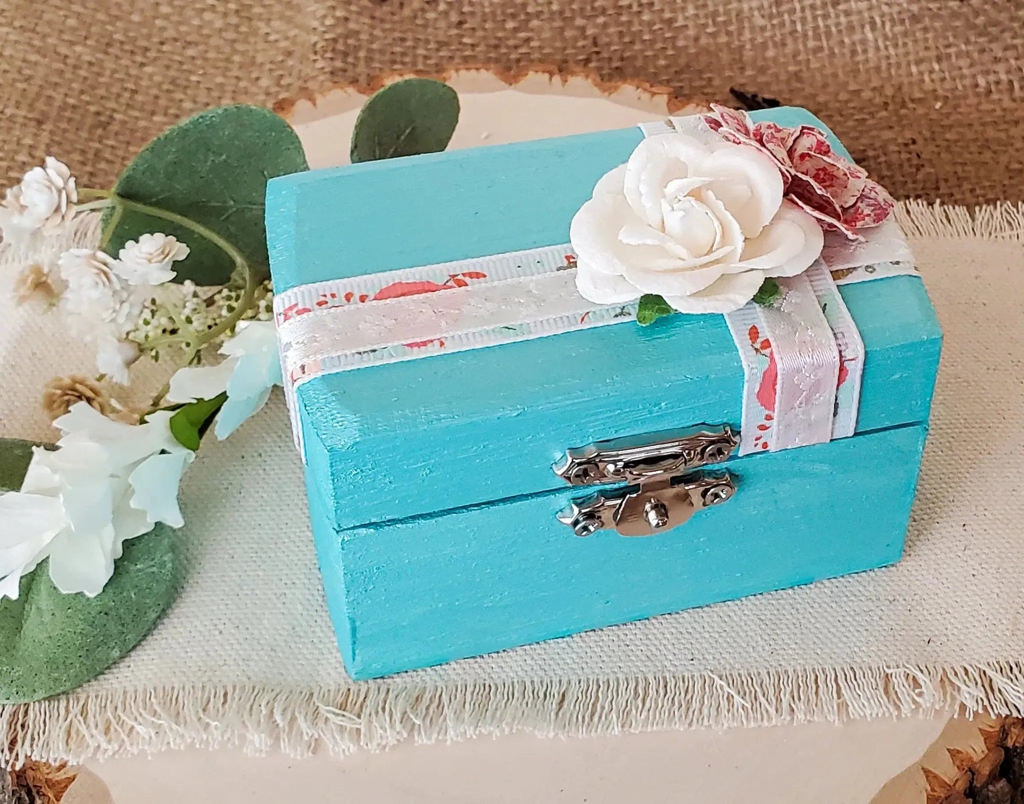 Light Blue Floral Ceremony Ring Box - New Beginning Designs