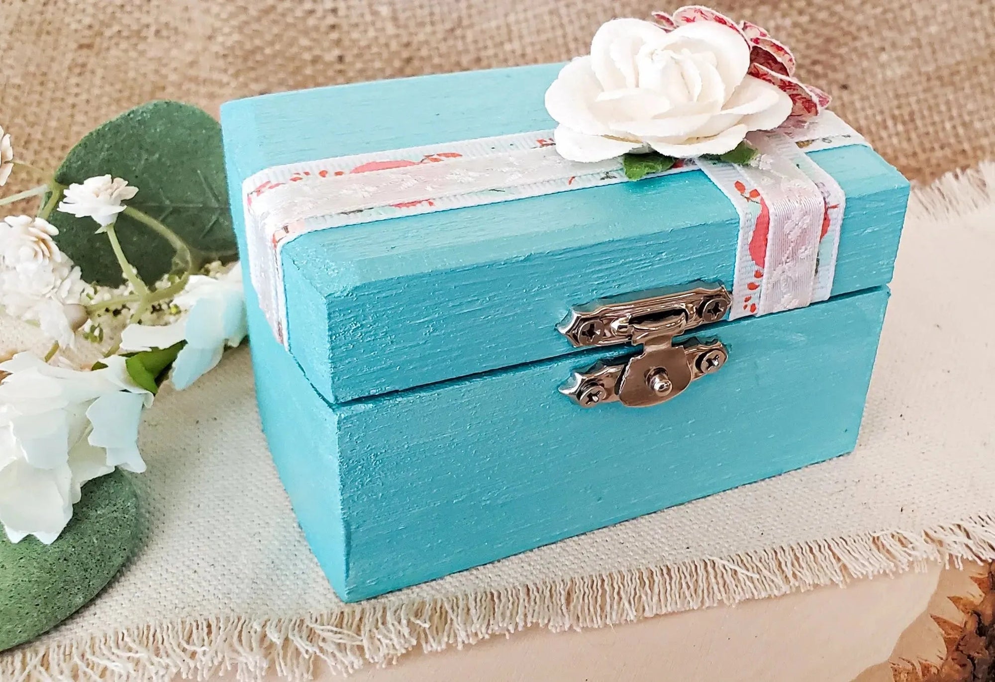 Light Blue Floral Ceremony Ring Box - New Beginning Designs