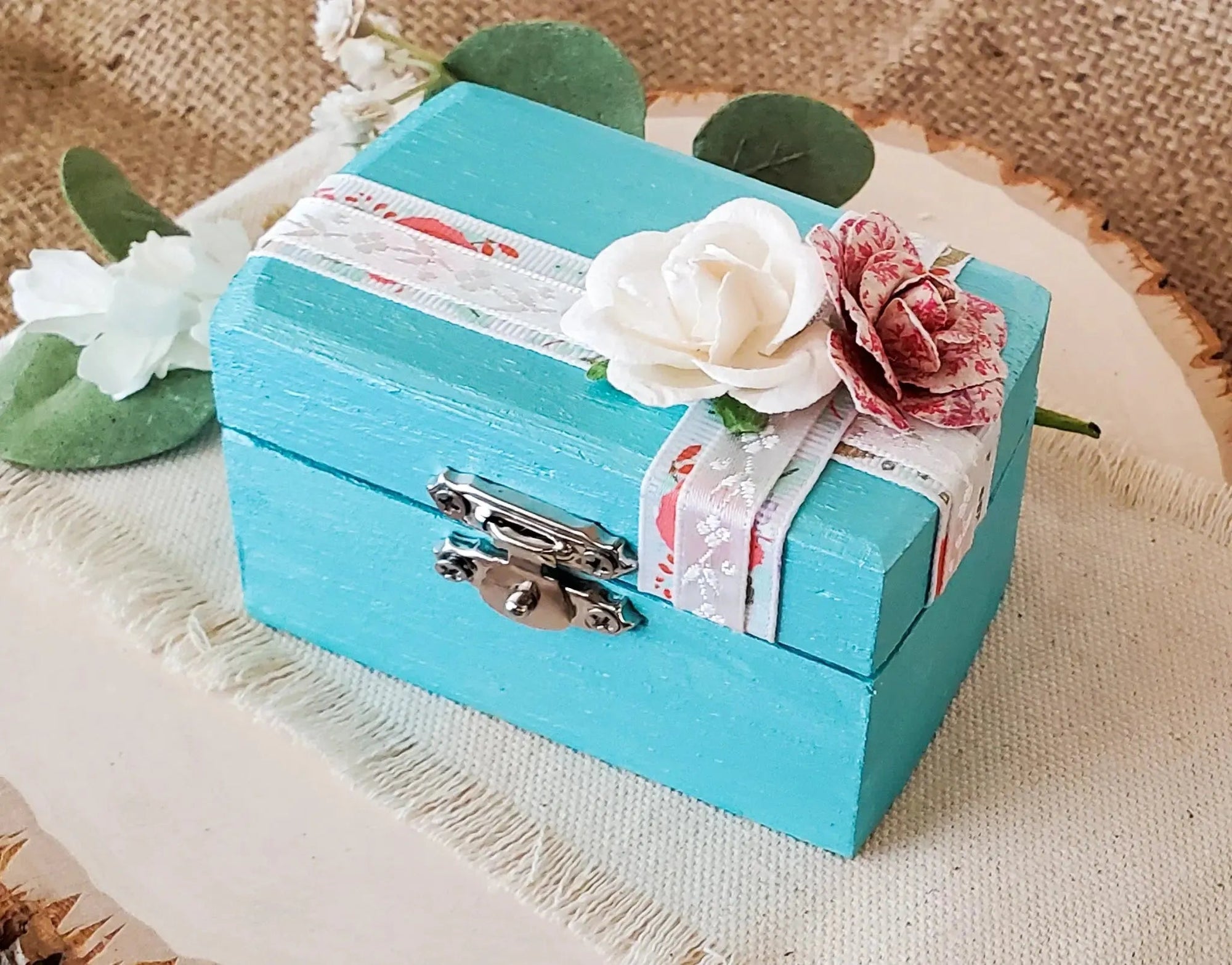 Light Blue Floral Ceremony Ring Box - New Beginning Designs