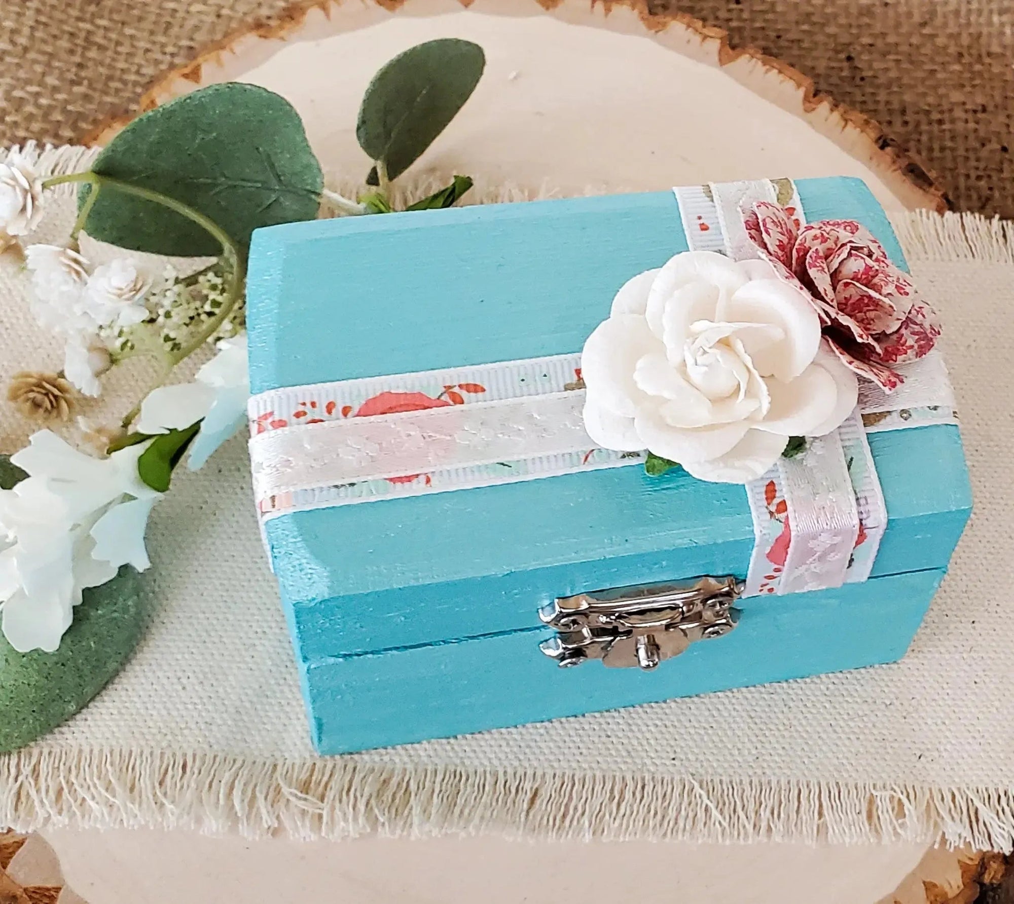 Light Blue Floral Ceremony Ring Box - New Beginning Designs