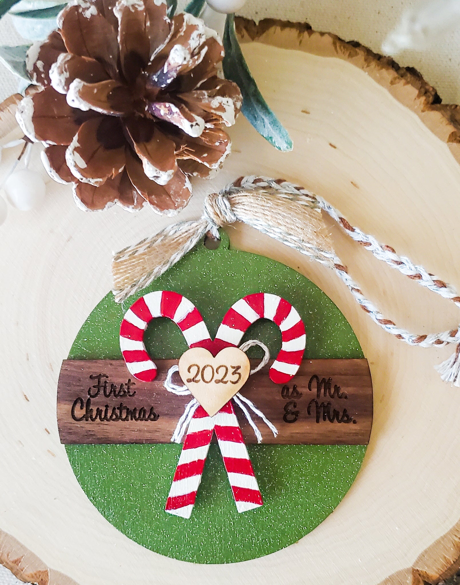 Newly Wed Candy Cane Christmas Ornament - New Beginning Designs