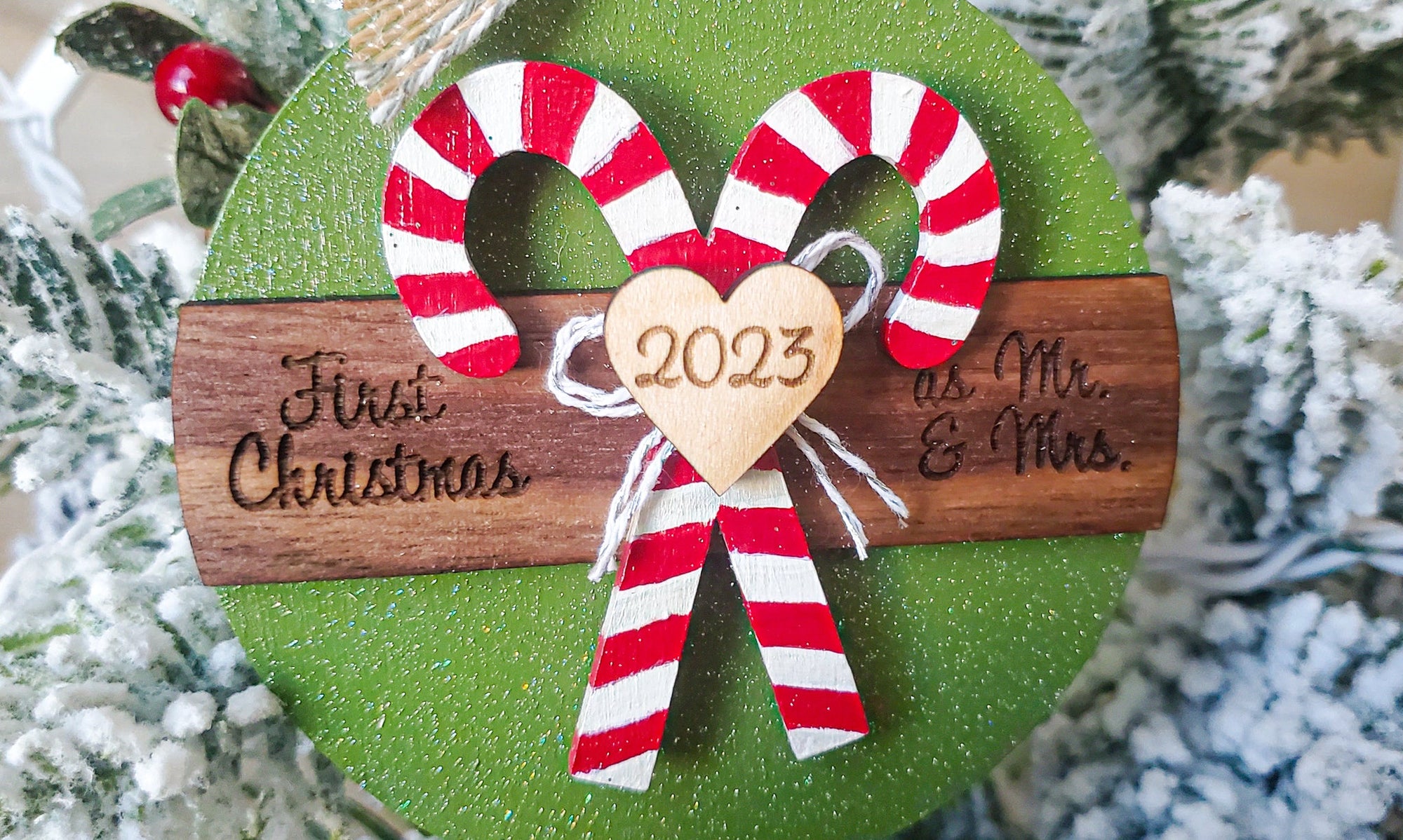 Newly Wed Candy Cane Christmas Ornament - New Beginning Designs