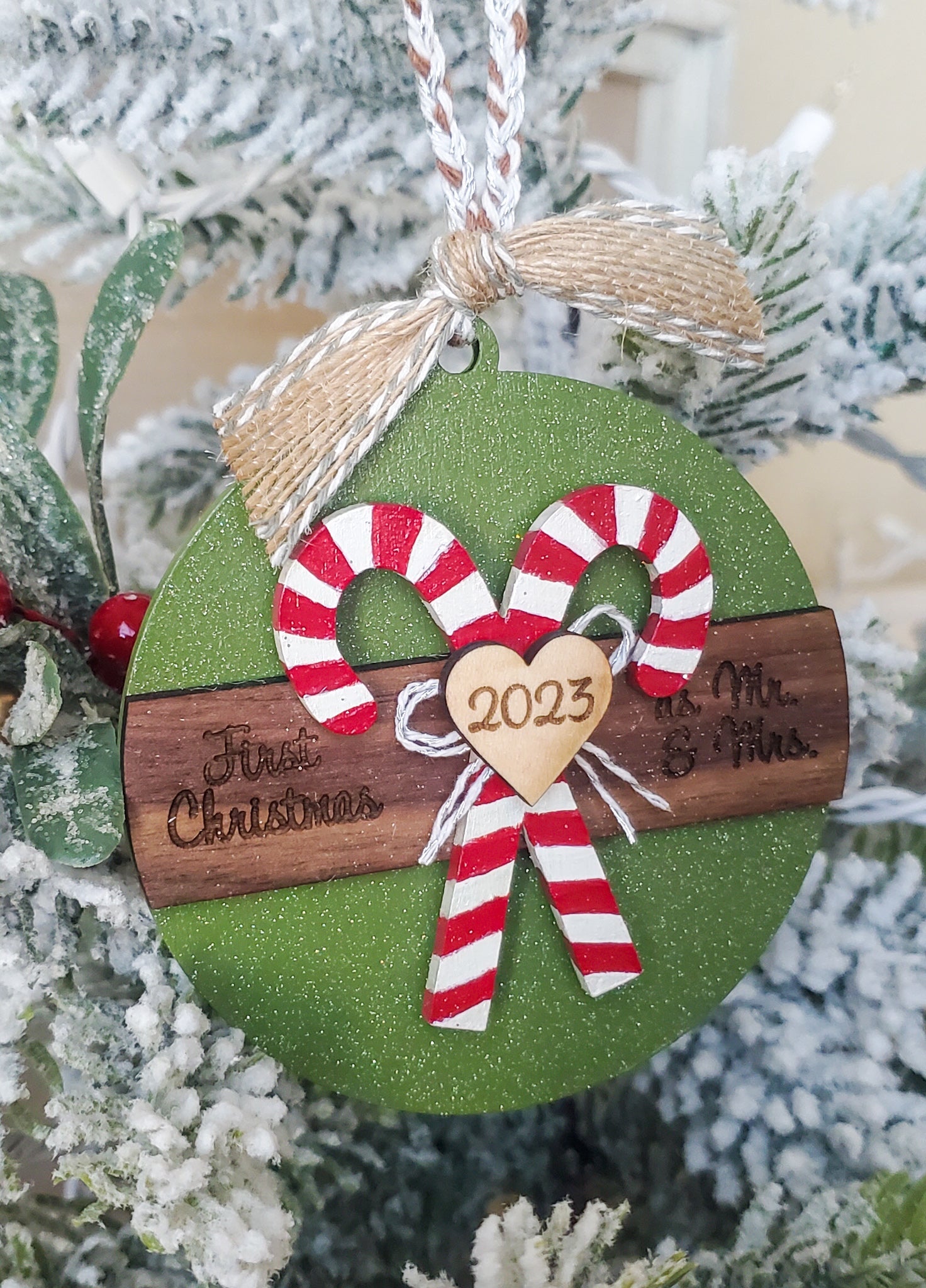 Newly Wed Candy Cane Christmas Ornament - New Beginning Designs