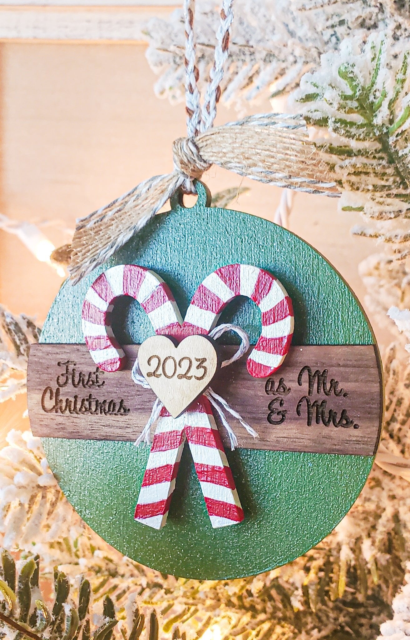 Newly Wed Candy Cane Christmas Ornament - New Beginning Designs