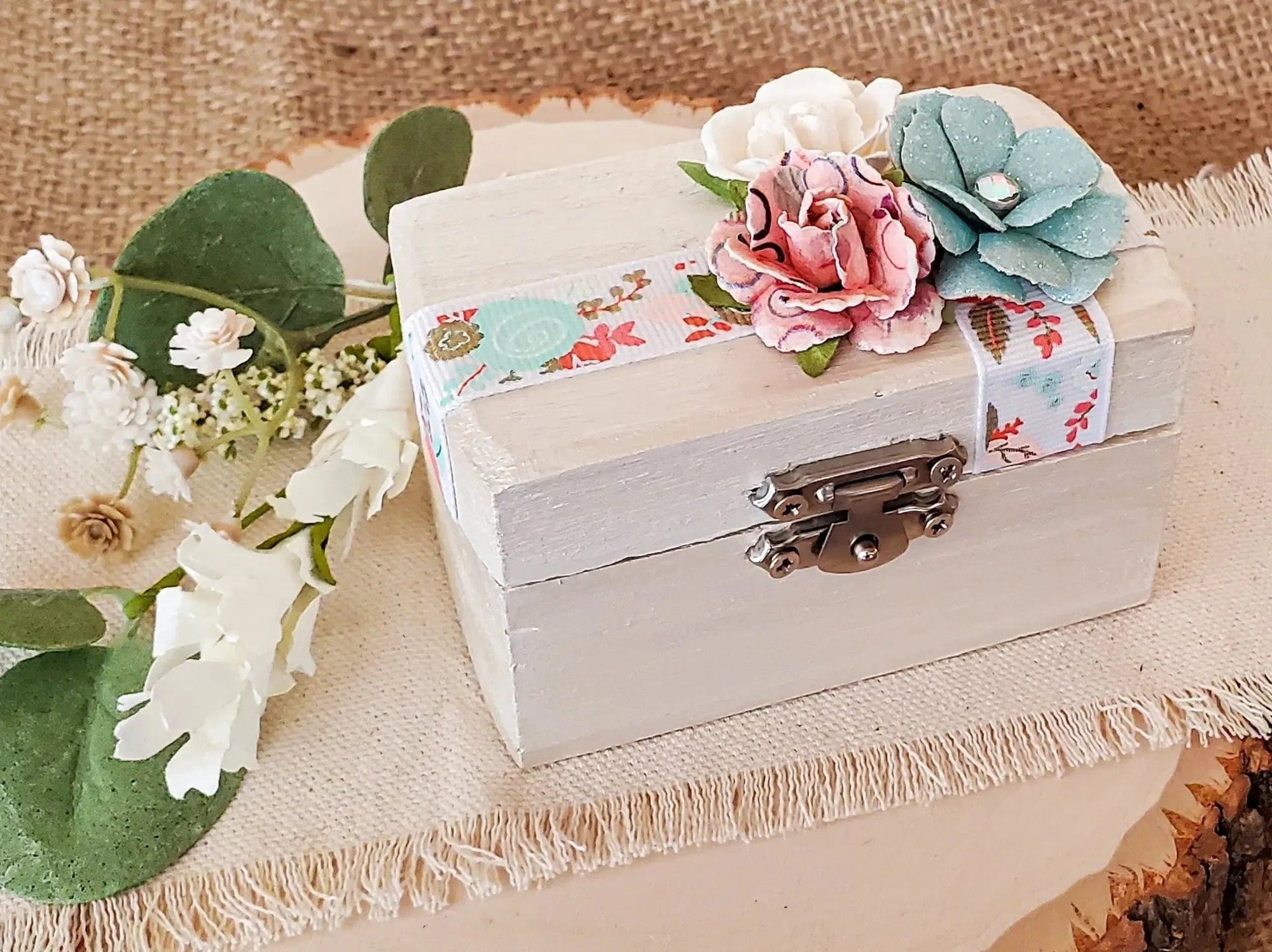 Pearl White Floral Ceremony Ring Box - New Beginning Designs