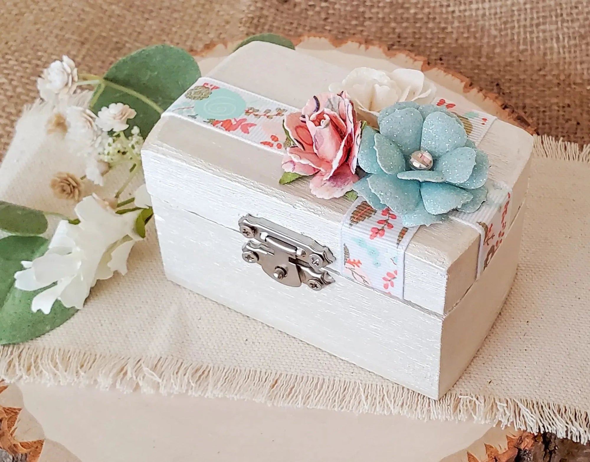 Pearl White Floral Ceremony Ring Box - New Beginning Designs