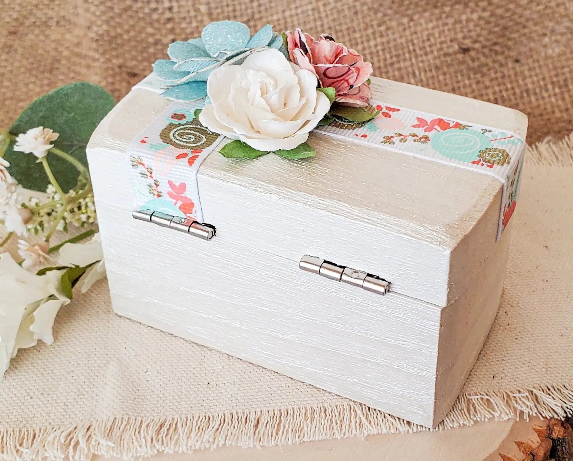 Pearl White Floral Ceremony Ring Box - New Beginning Designs